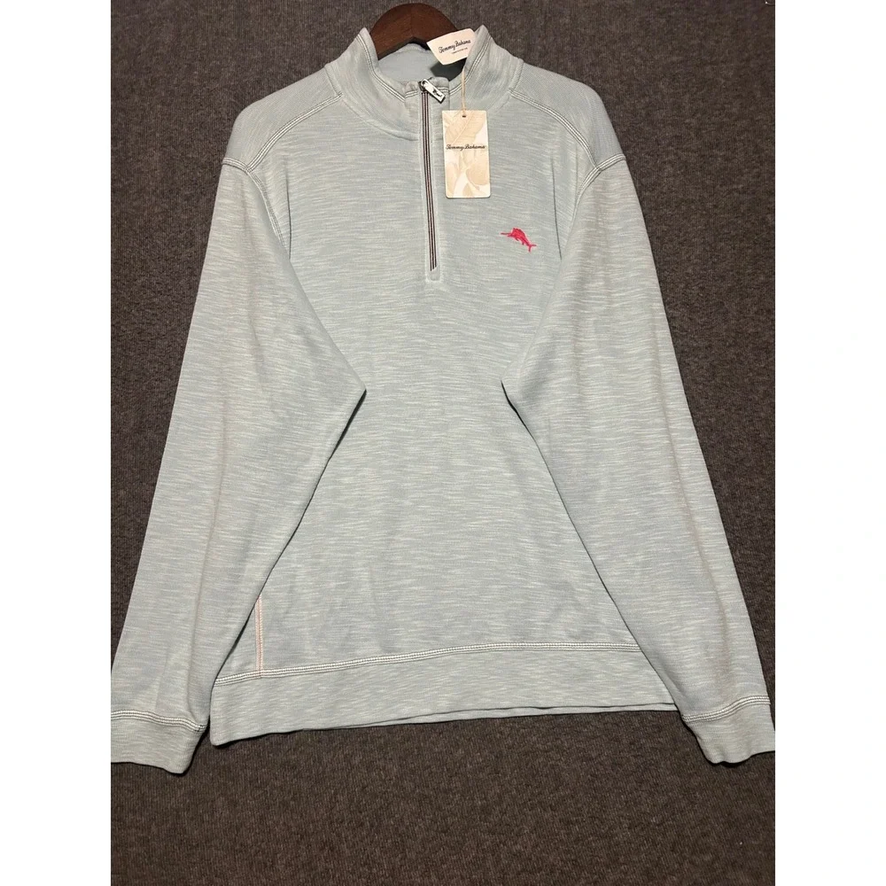 Tommy bahama Tobago bay half zip pullover sweater mens light blue XL